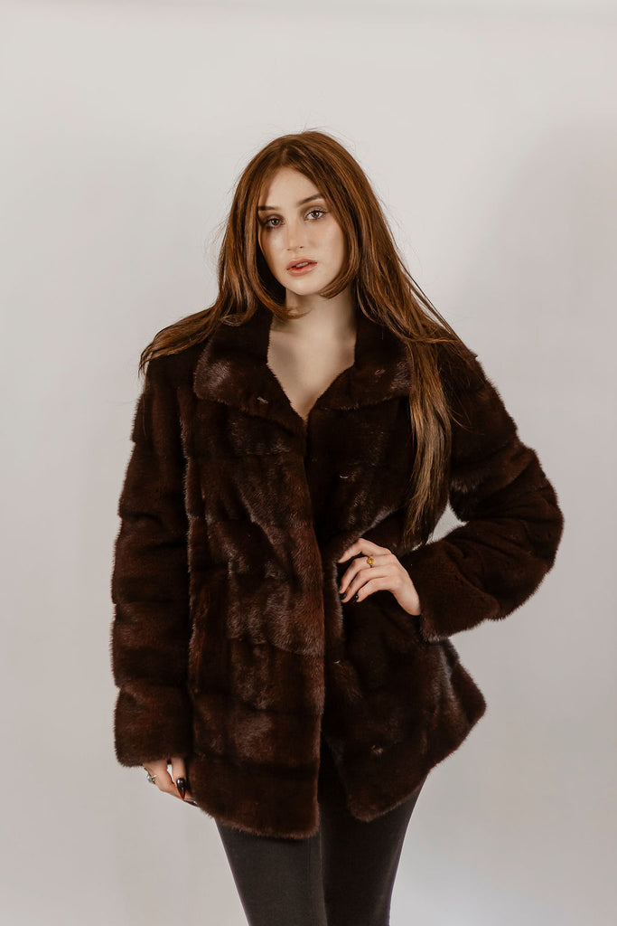 Dyed Bordeaux Mink Horizontal Jacket