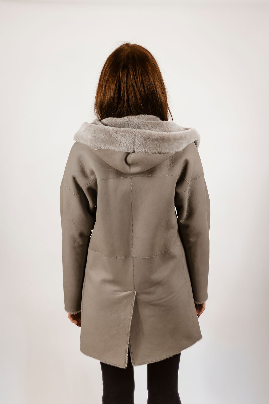 Dove Grey Shearling Hooded Reversible Jacket
