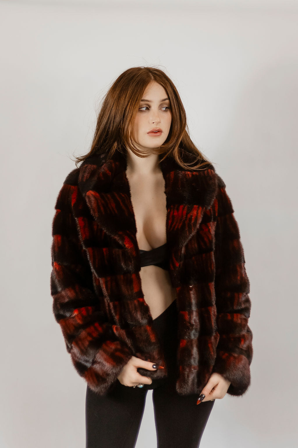 Dyed Red and Black Mink Jacket
