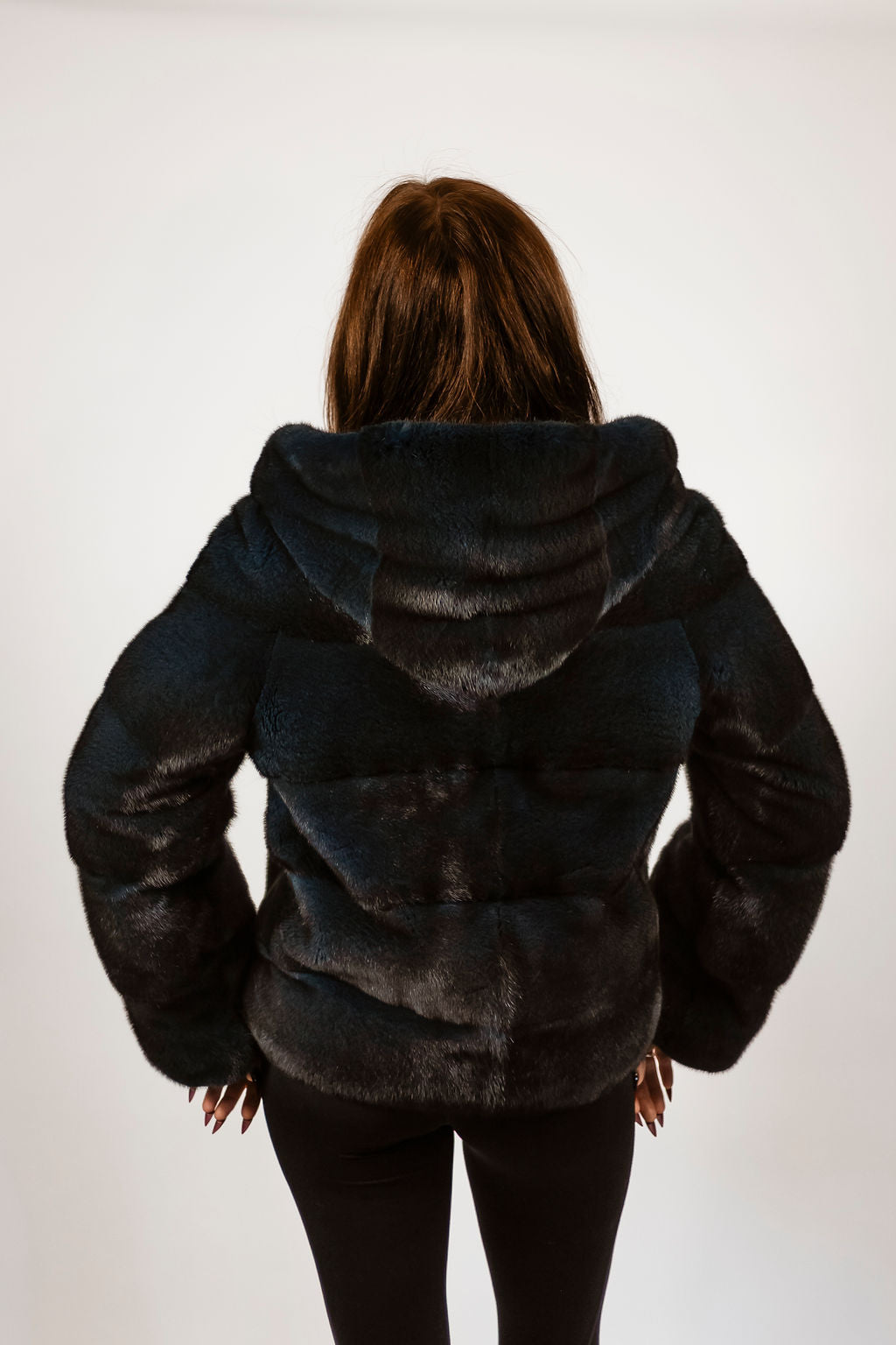 "Stellar Blue" mink reversible to down-filled puffer jacket