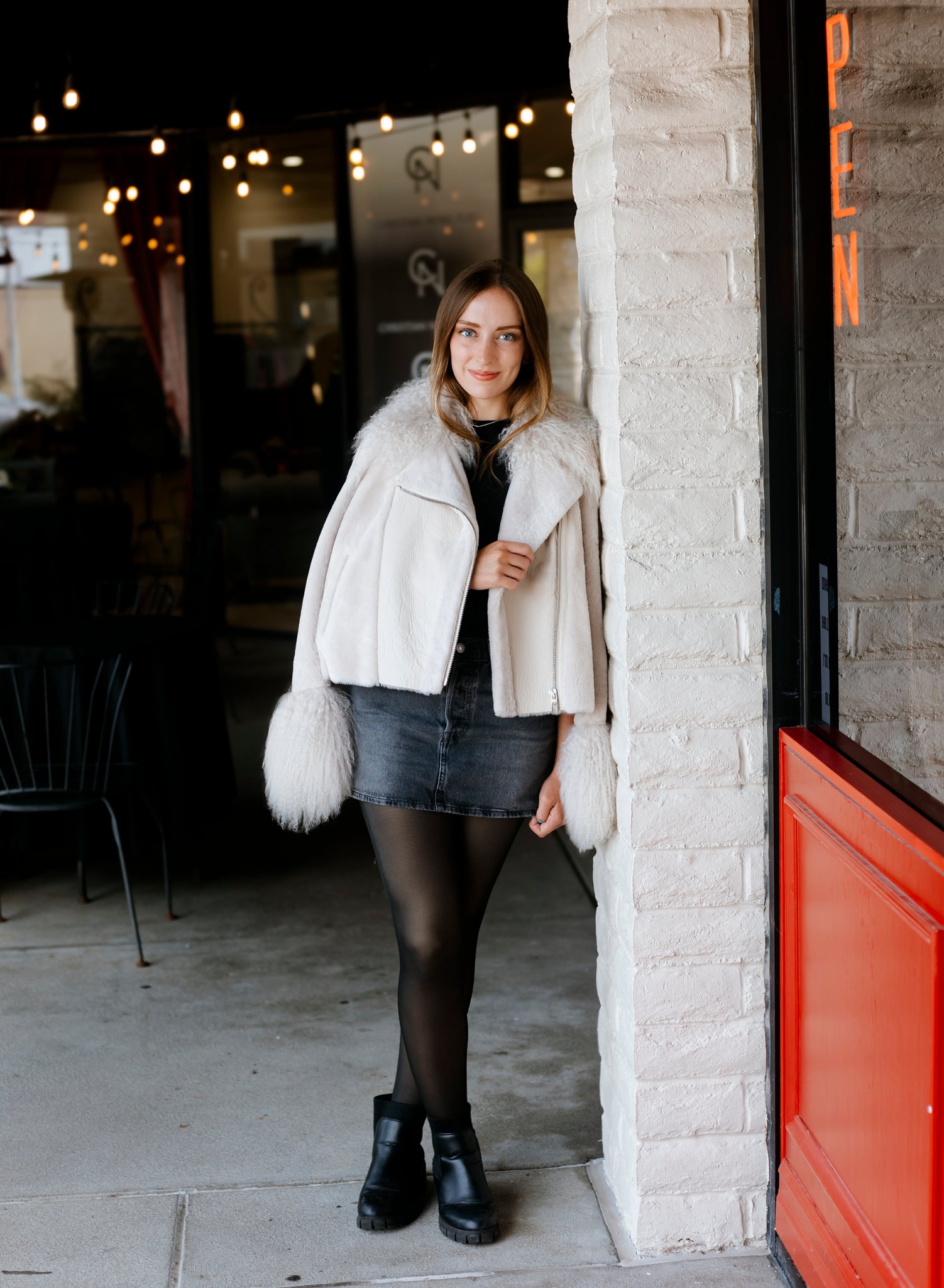 Dyed Beige Shearling w/ Mongolian Lamb Trim Jacket