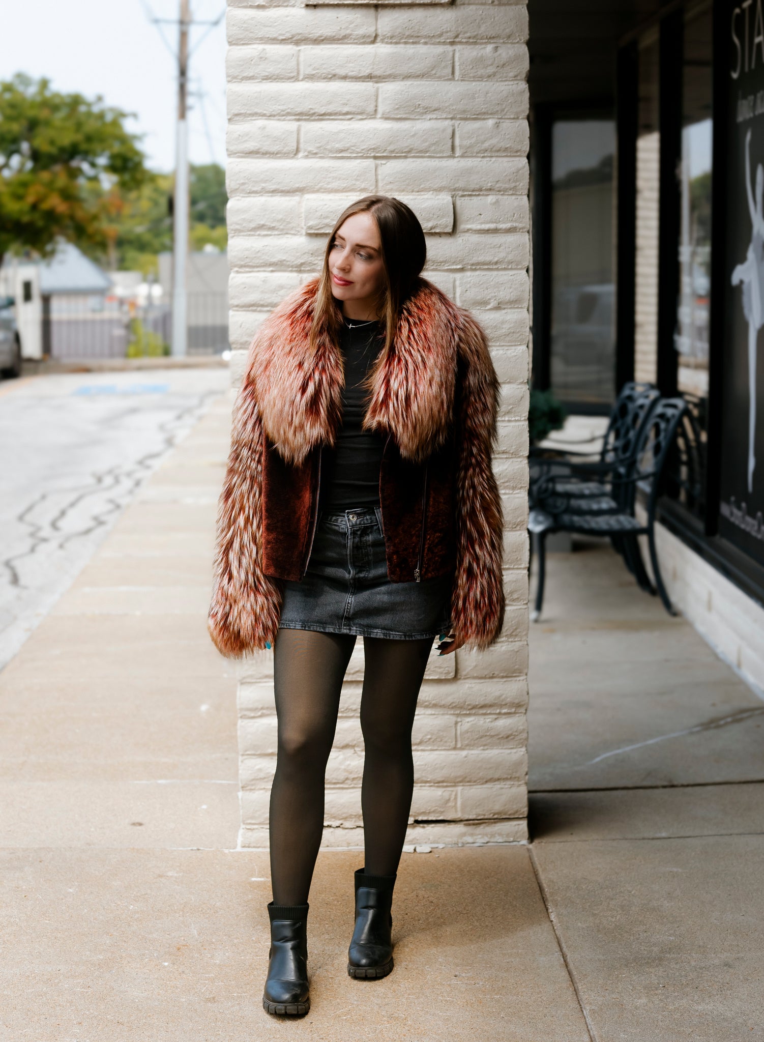 Dyed Burgundy Shearling w/ Fox Trim Jacket