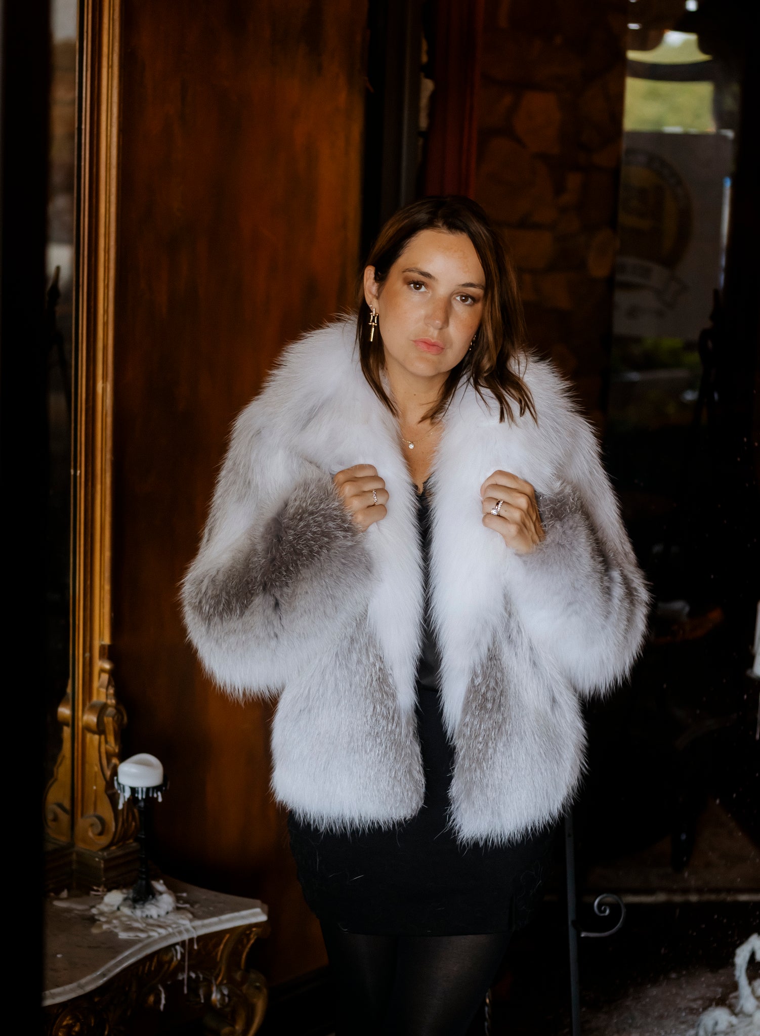 Dyed Fawn Light Blue Fox Jacket