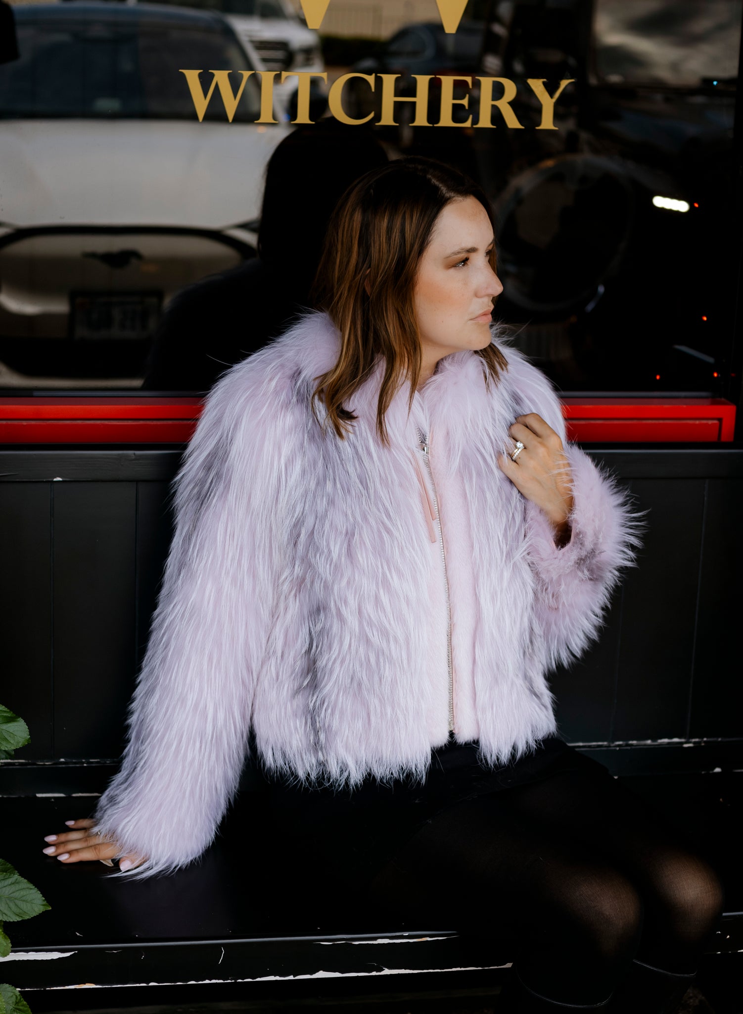 Dyed Pink Feathered Fox Jacket
