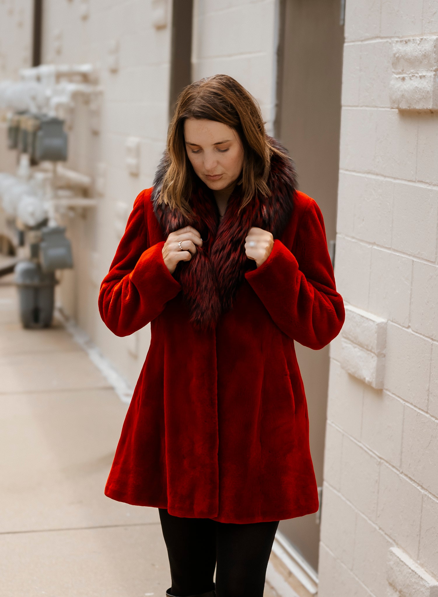 Dyed Scarlet Sheared Mink W/ Fox Trim Stroller