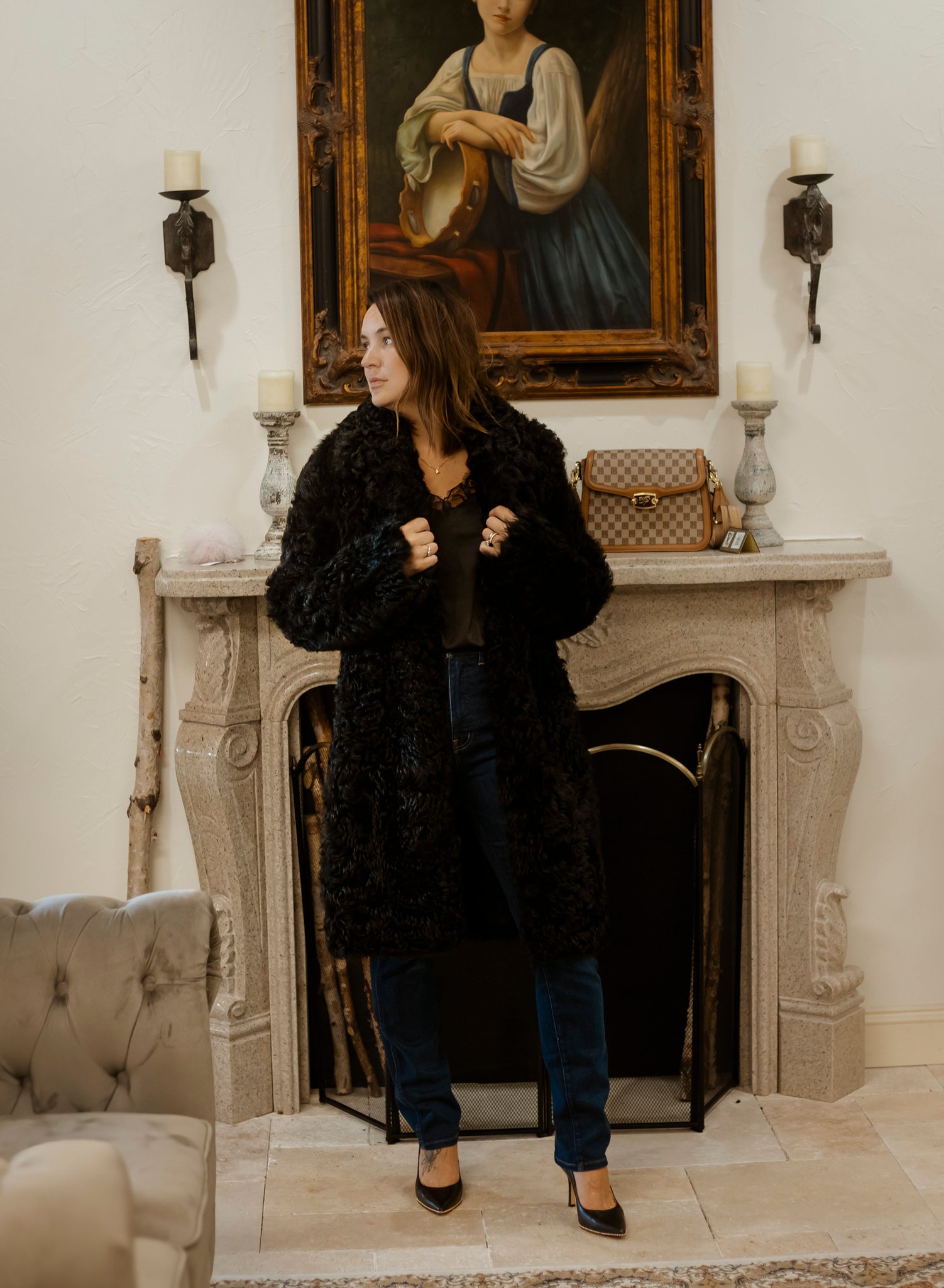 Dyed Black Shearling Reversible Coat