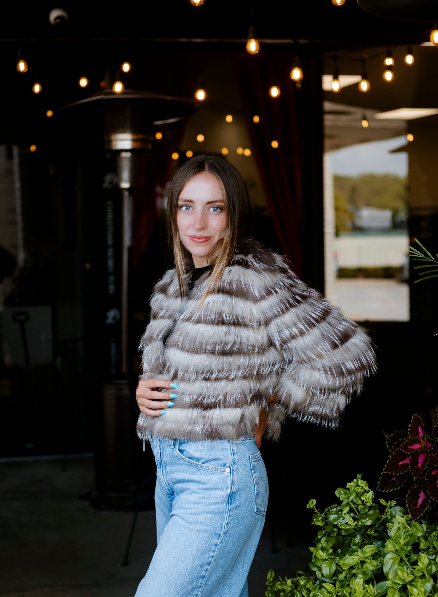 Dyed Amber Feathered Silver Fox Knitted Jacket