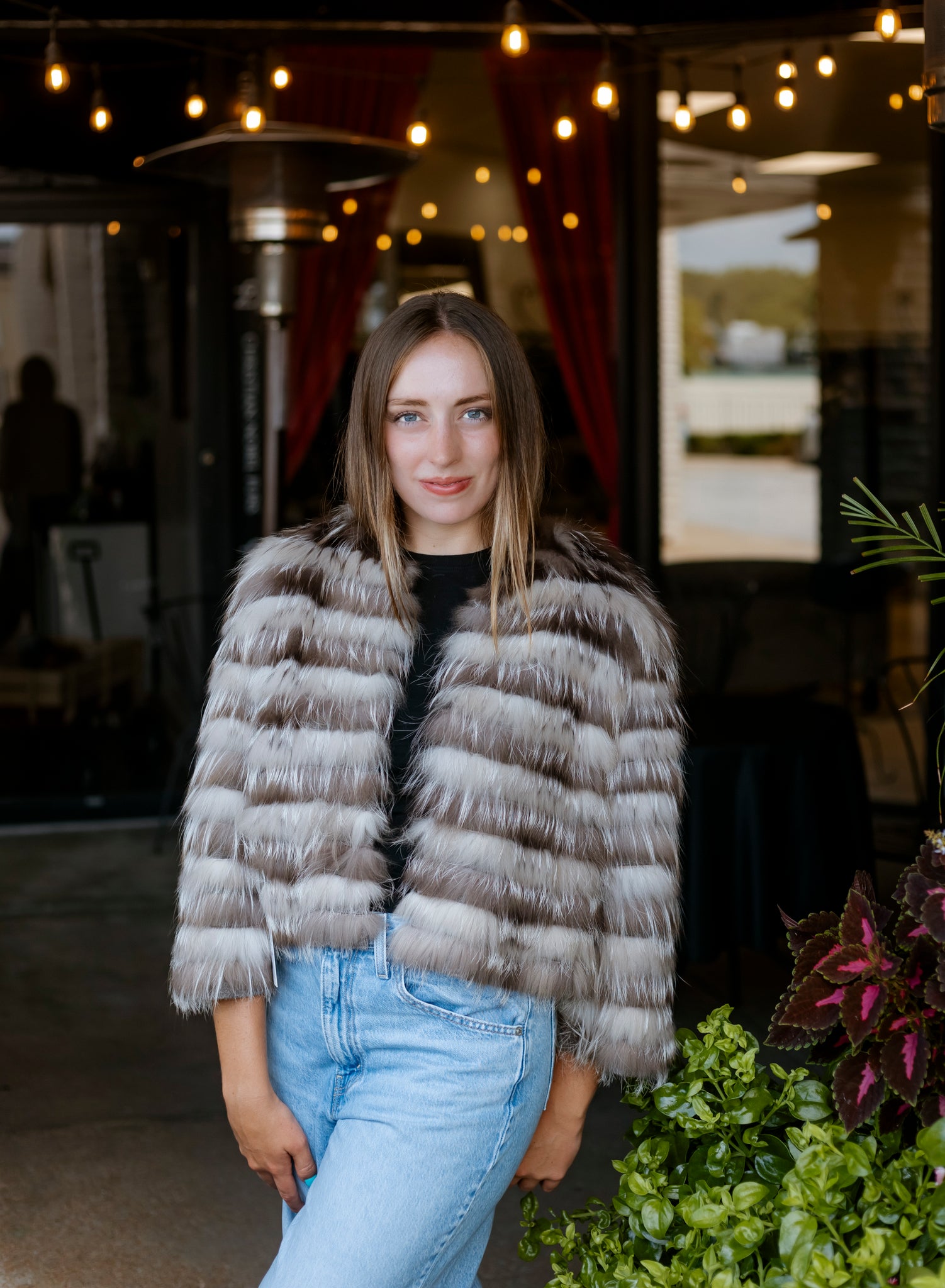 Dyed Amber Feathered Silver Fox Knitted Jacket