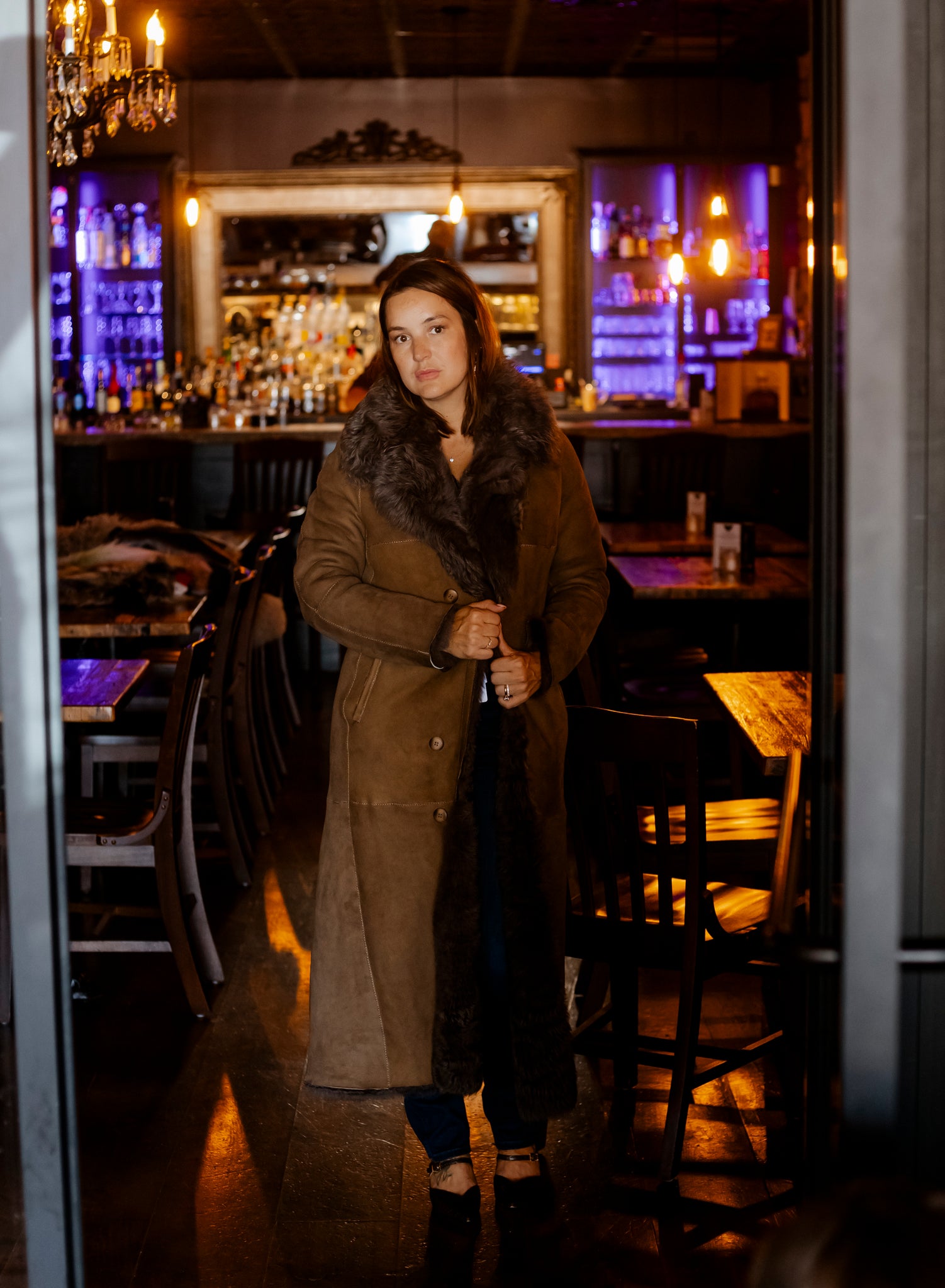 Dyed Kangaroo Shearling Reversible Coat