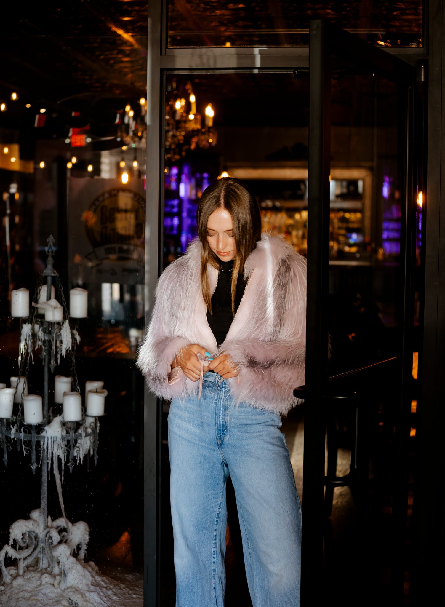 Dyed Pink Feathered Fox Jacket