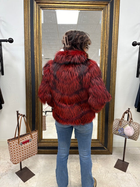 Flirty dyed red fox zipper jacket