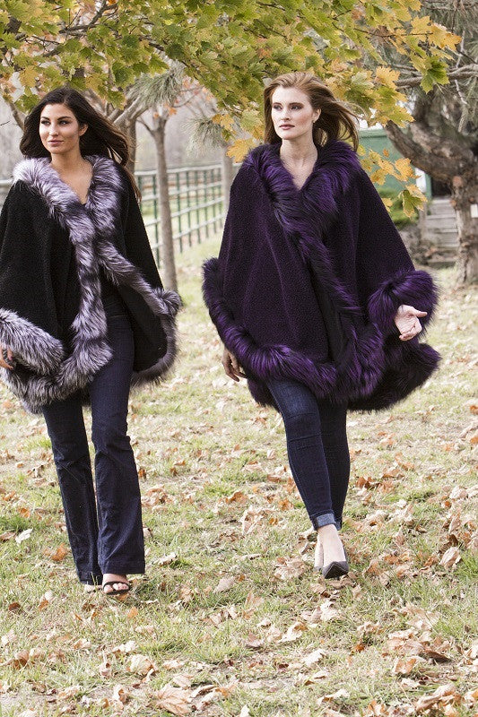 Alpaca Cape with Dyed Silver Fox Trim