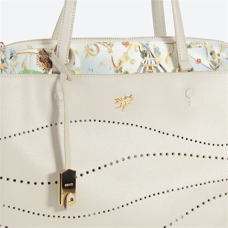 Piero Guidi Cherie Leather - 13 x 10 x 4 in. Sunlight Ivory Tote Bag